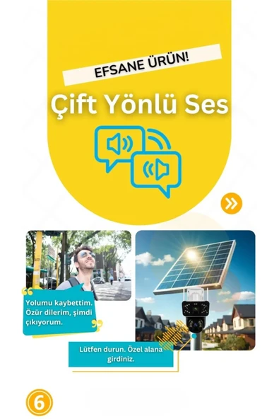 6MP 2 Kameralı Güneş Enerjili PTZ 4G Sim Kartlı 256 GB SD Kart Destekli Kamera 360° Dönebilir - 7