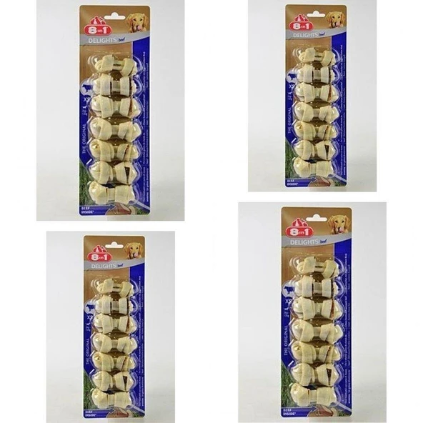 8in1 Delights Bones Biftekli Köpekler İçin Ağız Bakım Kemiği XSmall X 4 Adet