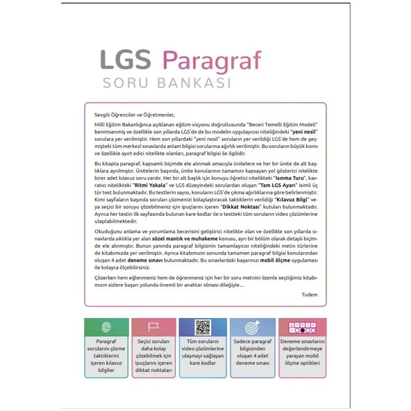 Tudem Yayın Grubu Tudem Yayınları 8. Sınıf LGS Paragraf Soru Bankası