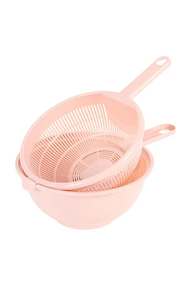 Plastik Çok Amaçlı Pratik Pirinç Makarna Sebze Süzgeci Pembe