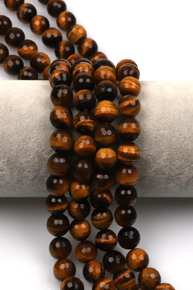 Kaplan Gözü (A Kalite) Doğaltaş Dizi 10 mm Fasetli Küre Kesim ürün görseli