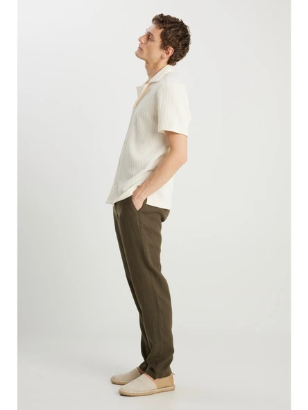 Wrangler %100 Keten Regular Fit Normal Kesim Normal Bel Düz Paça Haki Pantolon - 2