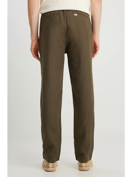 Wrangler %100 Keten Regular Fit Normal Kesim Normal Bel Düz Paça Haki Pantolon - 4