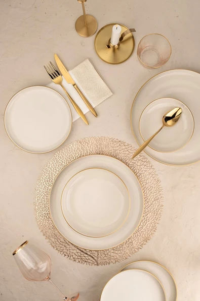 Kütahya Porselen Moderna Yemek Takımı Altın File 24 parça 6 Kişilik MOD24Y2A45R520 - 2