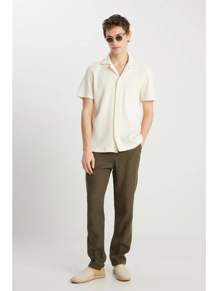 Wrangler %100 Keten Regular Fit Normal Kesim Normal Bel Düz Paça Haki Pantolon