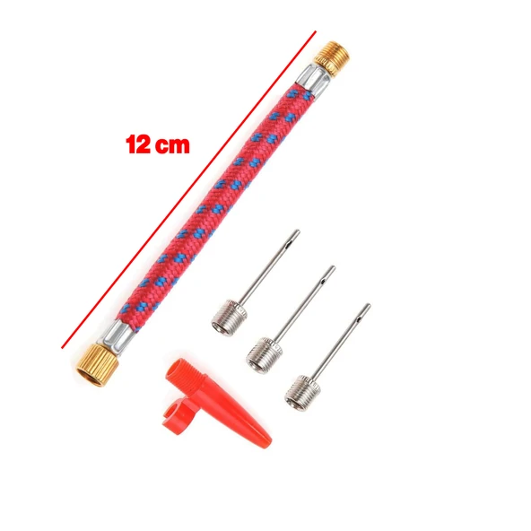 Bisiklet Pompa Seti 30 cm El Tipi Ayak Tutamaklı Hava Top Şişirme Plastik Başlıklı Borulu İğne Uçlu - Resim 3