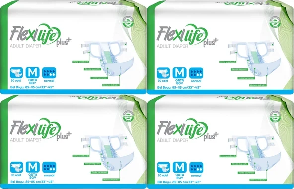 Flexi Life Yetişkin Hasta Bezi Bel Bantlı Tekstil Yüzeyli Medium Orta 120 Adet