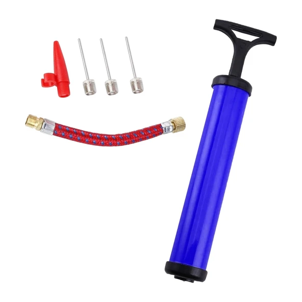 Bisiklet Pompa Seti 30 cm El Tipi Ayak Tutamaklı Hava Top Şişirme Plastik Başlıklı Borulu İğne Uçlu - Resim 6