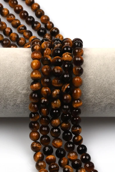 Kaplan Gözü (A Kalite) Doğaltaş Dizi 8 mm Fasetli Küre Kesim ürün görseli