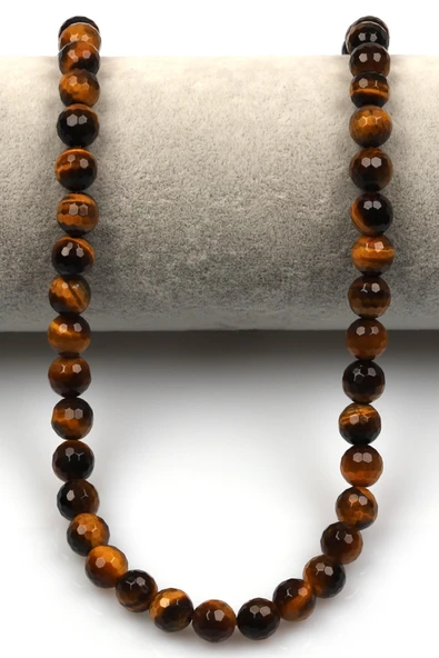 Kaplan Gözü (A Kalite) Doğaltaş Dizi 8 mm Fasetli Küre Kesim - Resim 2