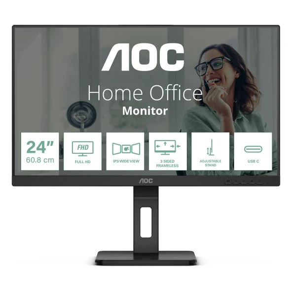 AOC 24P3CV 23.8" 75Hz 4Ms HDMI+DP+USB-C FullHD Adaptive-Sync IPS Pivot Vesa Monitör