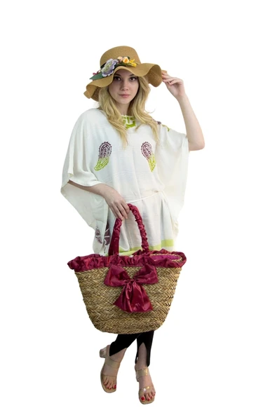 Kadın Plaj Çantası ve şapka takım hasır - BAY ŞAPKACI - Resim 6