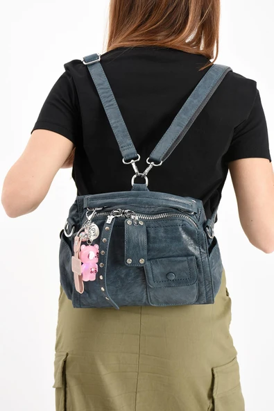 Suni Deri Omuz Çantası Mavi (Model: 571-13-17E)