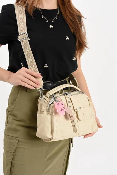 571 collections Suni Deri Omuz Çantası Krem (Model: 571-13-17E) - Resim 2