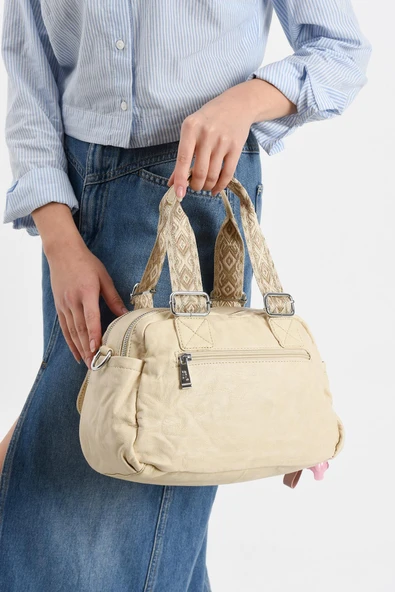 571 collections Suni Deri Omuz Çantası Krem (Model: 571-13-17F) - Resim 3