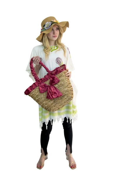 Kadın Plaj Çantası ve şapka takım hasır - BAY ŞAPKACI - Resim 5