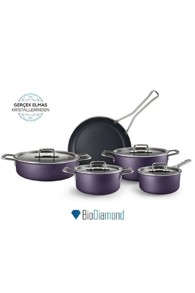 Karaca Mastermaid BioDiamond Grape Purple 9 Parça Tencere Seti - Resim 3