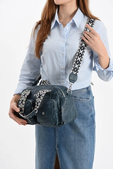 571 collections Suni Deri Omuz Çantası Mavi (Model: 571-13-17F) - Resim 2