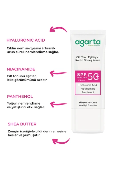 Agarta Cilt Tonu Eşitleyici Renkli Kapatıcı Etkili Spf+50 Güneş Kremi 50 Ml - 3