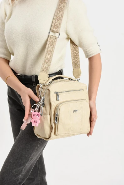 571 collections Suni Deri Omuz Çantası Krem (Model: 571-13-17A) - Resim 2