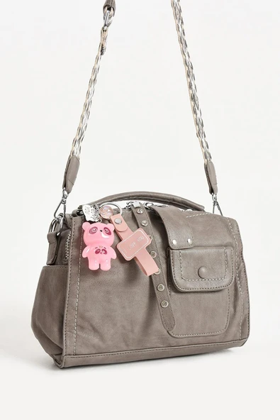 571 collections Suni Deri Omuz Çantası Gri (Model: 571-13-17E) - Resim 4