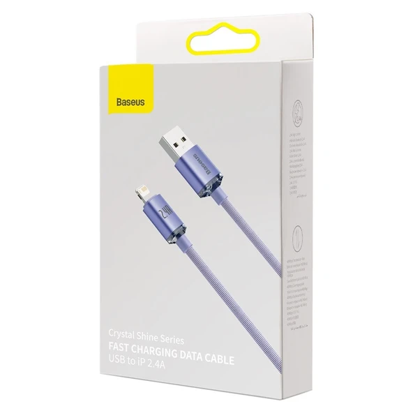 Baseus Crystal 2.4A USB-A to Lightning 1.2m Kablo - Mor - 7