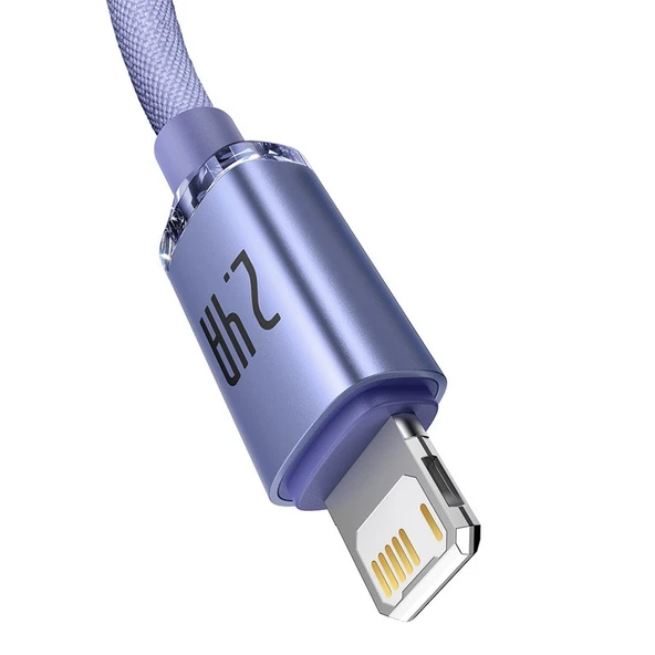 Baseus Crystal 2.4A USB-A to Lightning 1.2m Kablo - Mor - 2