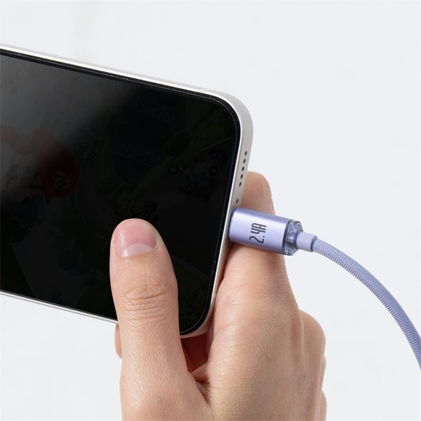 Baseus Crystal 2.4A USB-A to Lightning 1.2m Kablo - Mor - 6