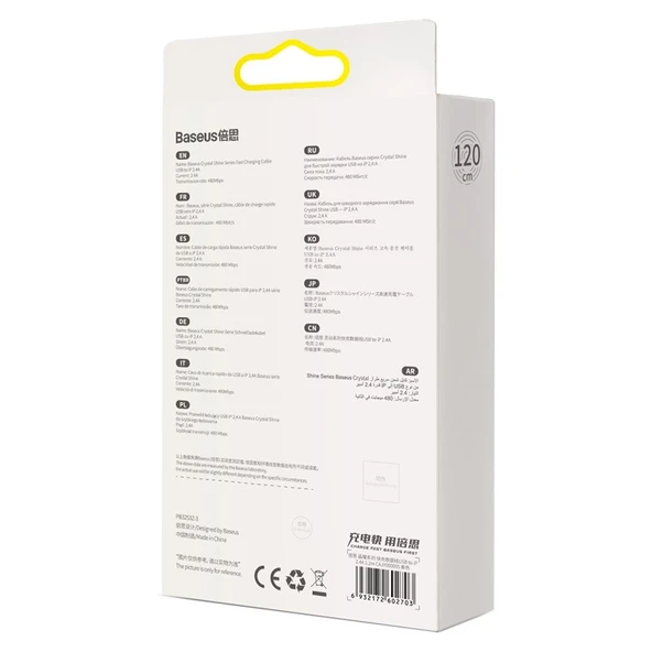 Baseus Crystal 2.4A USB-A to Lightning 1.2m Kablo - Mor - 8