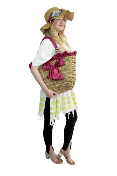 Kadın Plaj Çantası ve şapka takım hasır - BAY ŞAPKACI - Resim 4