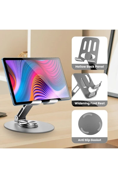 Zipax Apple İphone 6 - 7 - 8 - Plus 360 Katlanabilir Metal Masaüstü Tablet Telefon Standı - 6