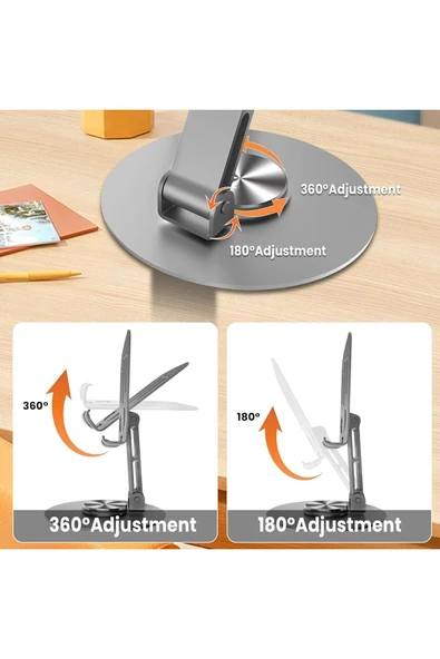 Zipax Redmi Note 8 9 9T 10 10s 11 12 13 Pro 360 Katlanabilir Metal Masaüstü Tablet Telefon Standı - Resim 7