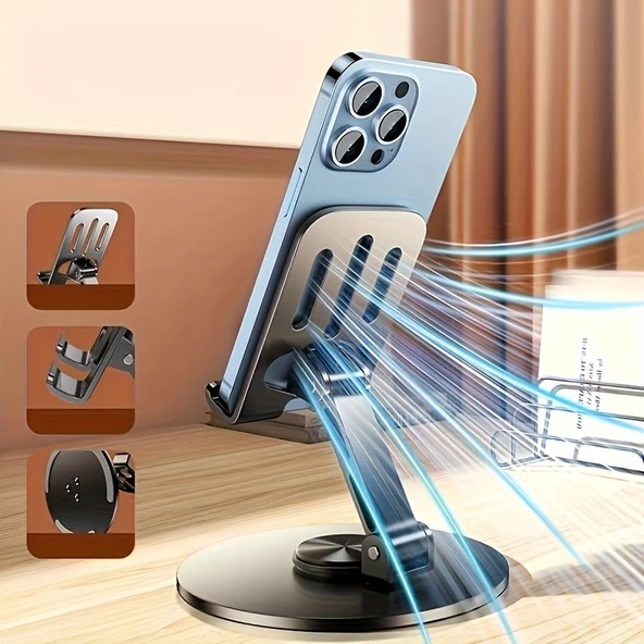 Zipax İphone 5 5s 6 7 8 11 12 13 14 X Xs Plus Max Pro 360 Katlanabilir Metal Masaüstü Tablet Telefon Standı - 2