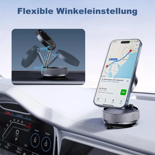 Zipax Galaxy M22 M30 M30s M31 M31s M51 M52 Vakumlu Magsafe Destekli 360° Araç Telefon Tutucu K10A - Resim 2