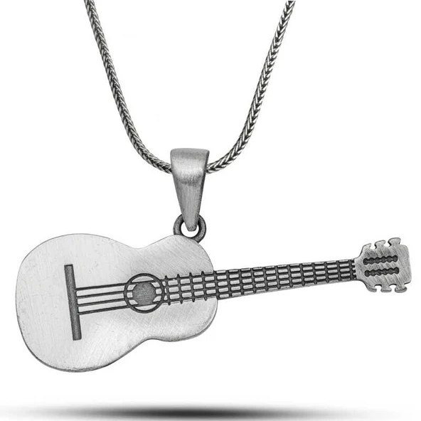 Özel Kutu ve Gümüş Bezi İle ​Gümüş Gitar Kolye