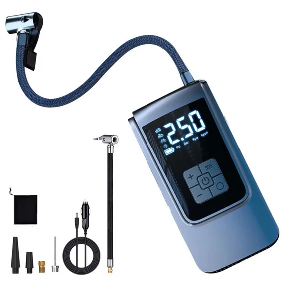 Polham 6000mAh Şarjlı 150PSİ Ultra Hızlı Lastik Şişirme Hava Kompresörü,Araç, Motosiklet, Bisiklet Pompası