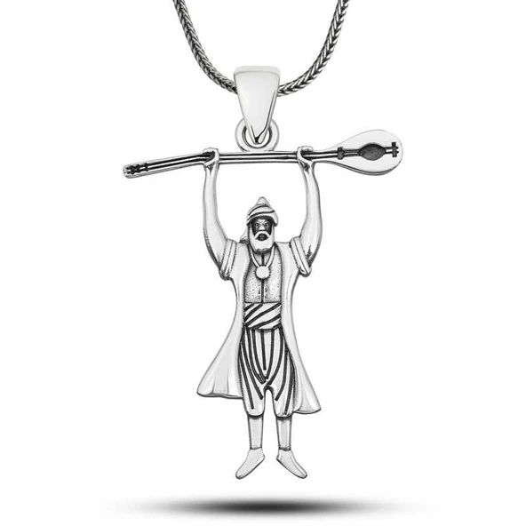 Özel Kutu ve Gümüş Bezi İle Gümüş Pir Sultan Abdal Erkek Kolye
