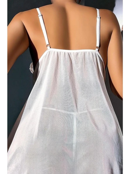 Nightlight Kadın Gögüs Kısmı Dantel Yırtmaçlı Mini Tül Gecelik 7007 - 5