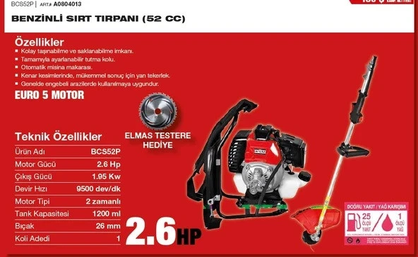 Attlas BCS 52 P 2.6 Hp Benzinli Sırt Tırpanı - 2