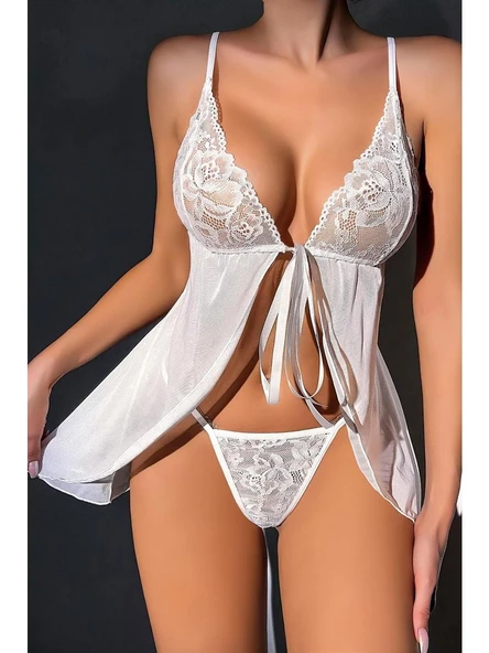 Nightlight Kadın Gögüs Kısmı Dantel Yırtmaçlı Mini Tül Gecelik 7007 - 7