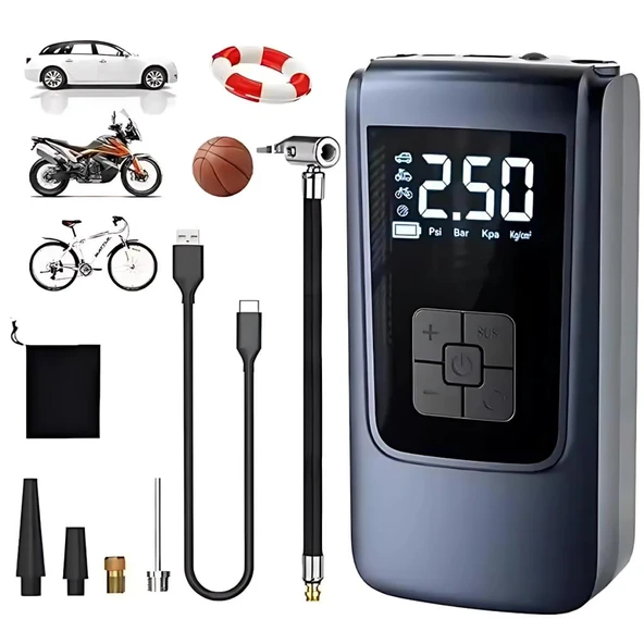 Coofbe 150psi 6000mAh Şarjlı Otomatik Araç Lastik Şişirme Pompası Araç Lastik Hava Kompresörü Led Işıklı