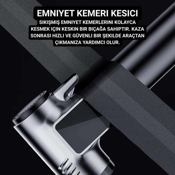 Coofbe 4in1 150PSI 4000Mah Şarjlı Araç Lastik Şişirme Pompası+Emniyet Kemer Kesici+Cam Kırıcı+Led Işıklı - 5