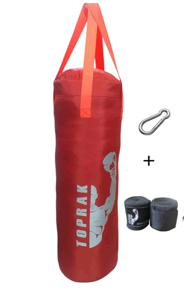 Boks Torbası Eldiven, Karabina ev Bandaj Hediyeli İçi Dolu 60x22cm Kırmızı