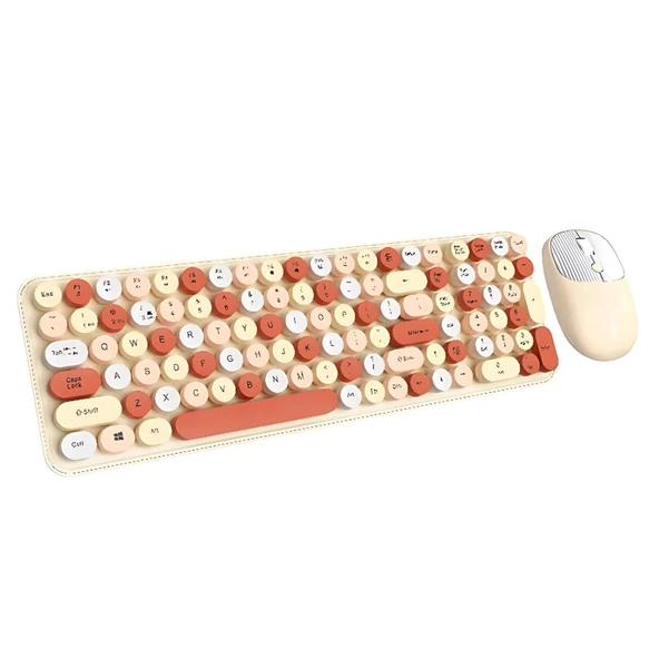 Coofbe 105 Retro Tuşlu 2.4Gh Kablosuz Bluetooth Klavye Mouse Seti Retro Kablosuz Klavye Mouse Set