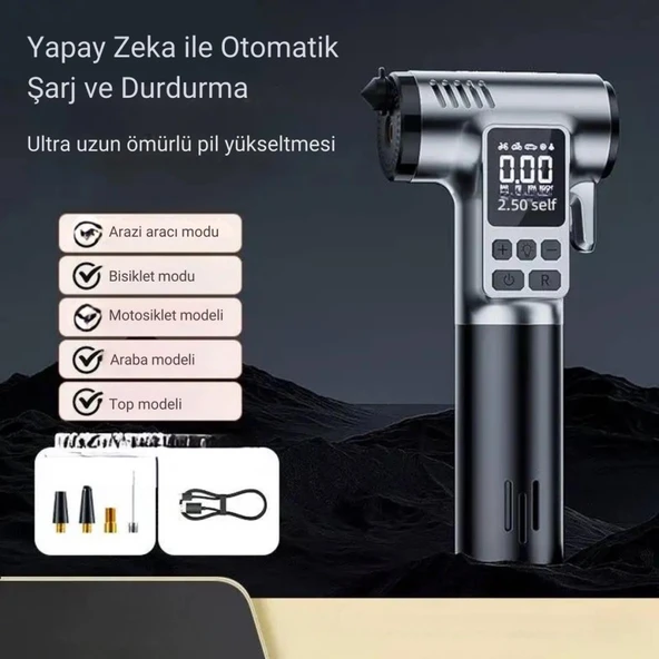 Coofbe 4in1 150PSI 4000Mah Şarjlı Araç Lastik Şişirme Pompası+Emniyet Kemer Kesici+Cam Kırıcı+Led Işıklı - 2