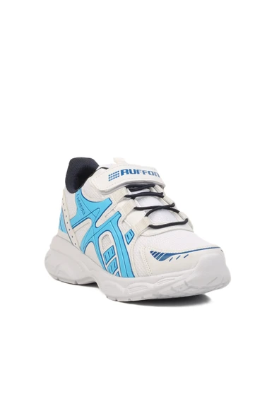 Ayakmod Beyaz Lacivert Cırtlı Fileli Hafif Unisex Çocuk Spor Ayakkabı Ruffon F - Resim 3