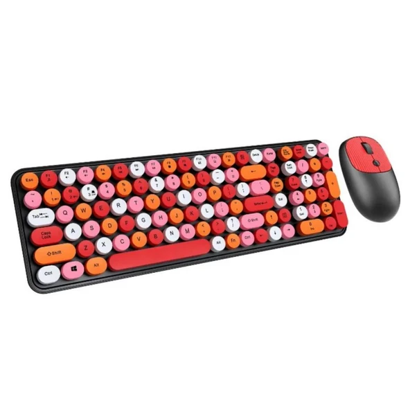 Coofbe 105 Retro Tuşlu 2.4Gh Kablosuz Bluetooth Klavye Mouse Seti Retro Kablosuz Klavye Mouse Set - 7