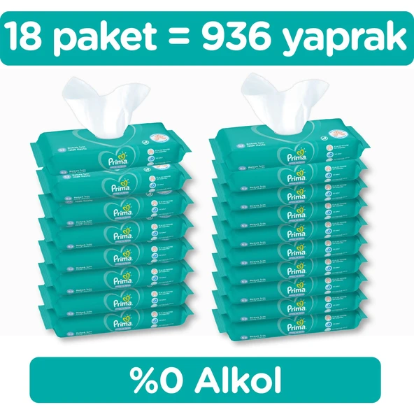Prima Islak Havlu Mendil Temiz ve Ferah (Bitki Bazlı) 18 Li Set (6PK*3) 936 Yaprak