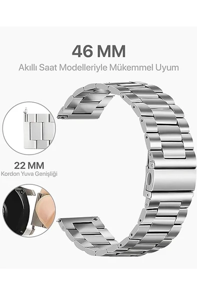 Huawei Watch Gt Gt2 Gt2 Pro Uyumlu Classic Çelik Metal Kordon Akıllı Saat Kordonu 22 mm - 6