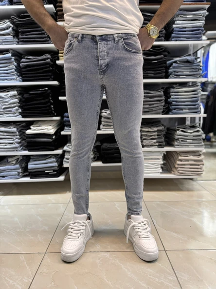 Açık Gri Mavi Yıkamalı Skinny Fit Jean 451CslKe - 2